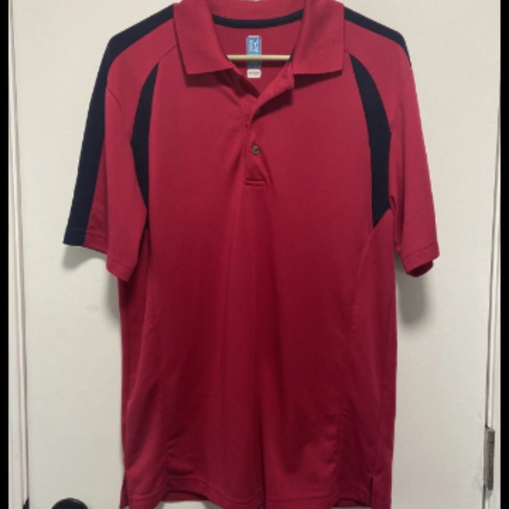 PGA Tour Airflux Mens Golf Polo Dark Pink W/Black Siding Size Medium